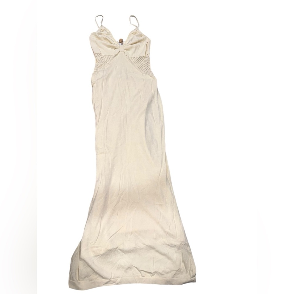 VENUS Crochet Inset Knit Maxi Boho Dress – Cream Medium